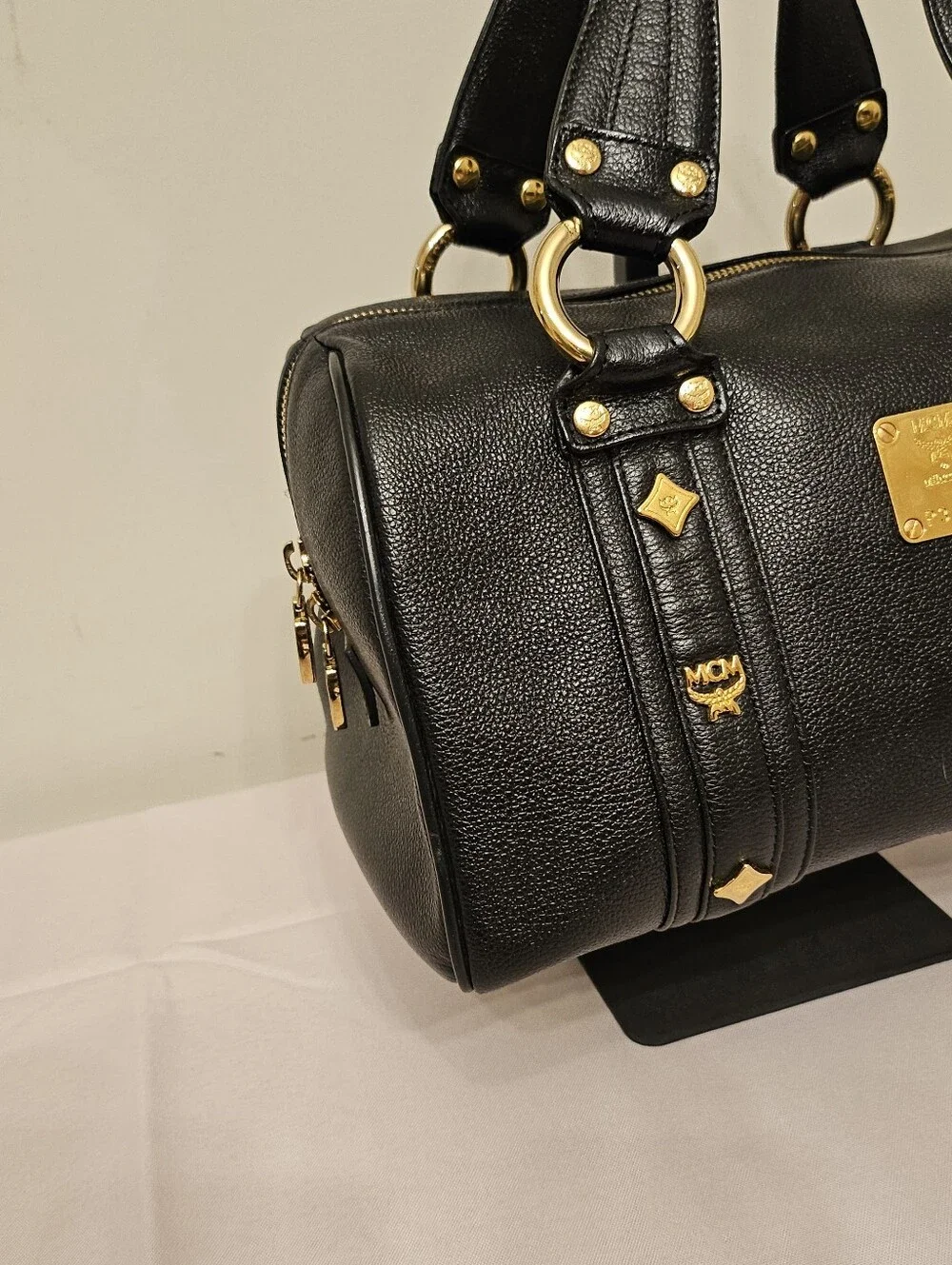 MCM Black Pebbled Leather Boston Bowler Satchel – Gold Hardware - Picture 3 of 16